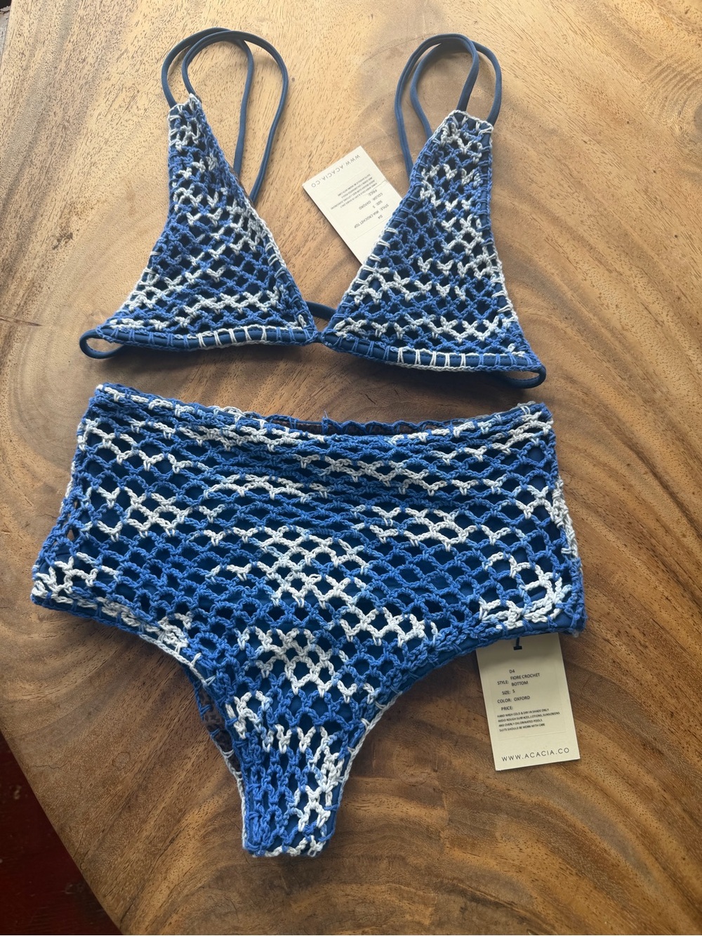 acacia swimwear Blue & White Crochet Bikini Set - Small